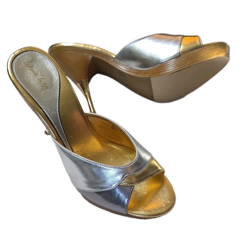 VTG Patricia Field for Payless Y2K Metallic Silver Gold Platform Mule Heels 7.5